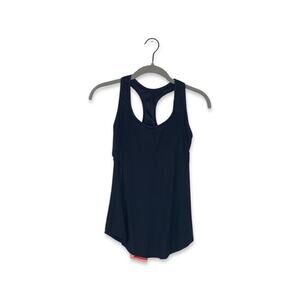 Athleta Navy Racer Back Sports Bra Tank Top with Coral Mesh Detail